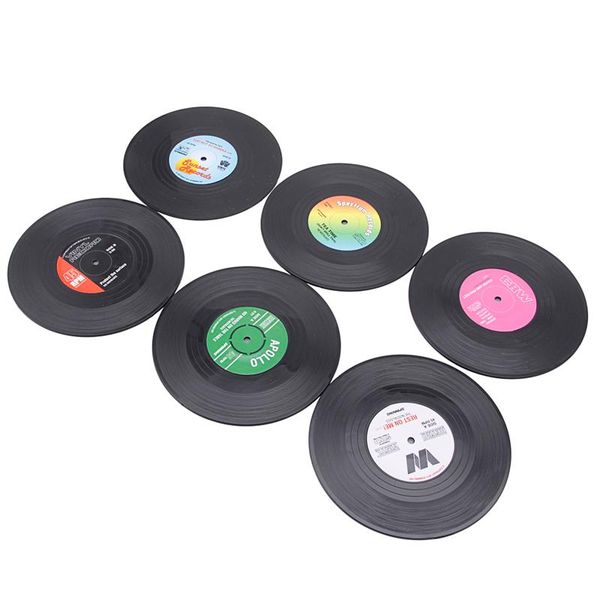 

mats & pads fashion silicone record retro type drink coasters cup 6pcs/ set