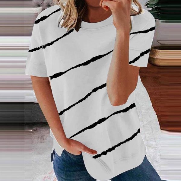 

women's t shirt casual fashion short sleeve striped printed round neck pullover t-shirts harajuku summer t-shirt camisetas, White