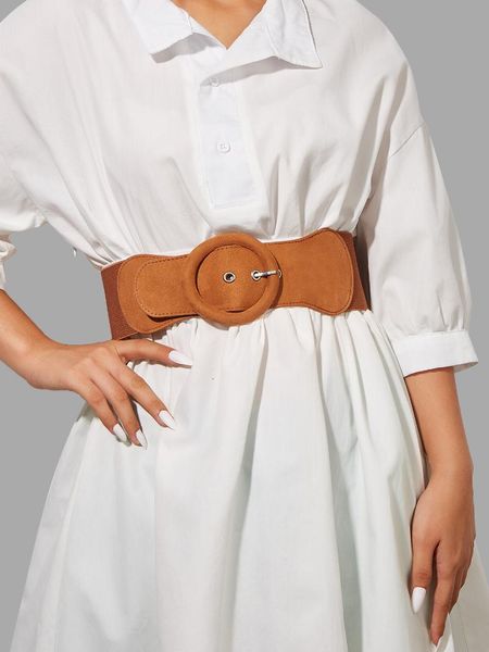 

belts 2021 fashion, retro, simple and versatile single row round buckle pin suede camel wide belt, Black;brown