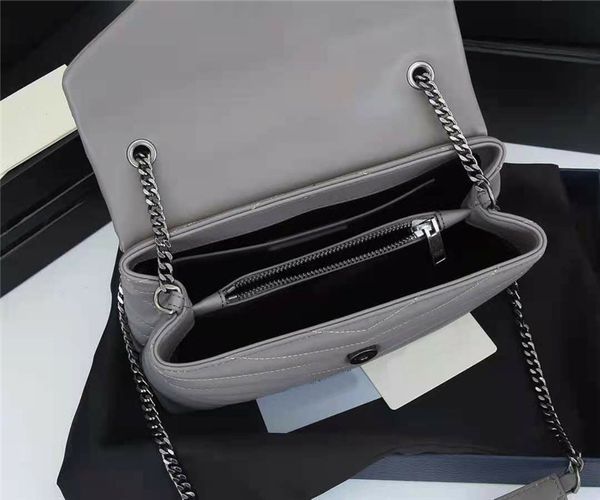 Thread Wave Front Flap Taschen Erweiterte graue Farbe Umhängetasche Importiertes hochwertiges weiches Schafsleder Cross Body Antike silberne Hardware Schnalle Handtaschen Ketten Geldbörse