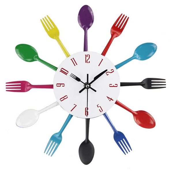 

wall clocks 12inch metal hanging quartz movement large 3d removable with spoons forks modern clock home kitchen