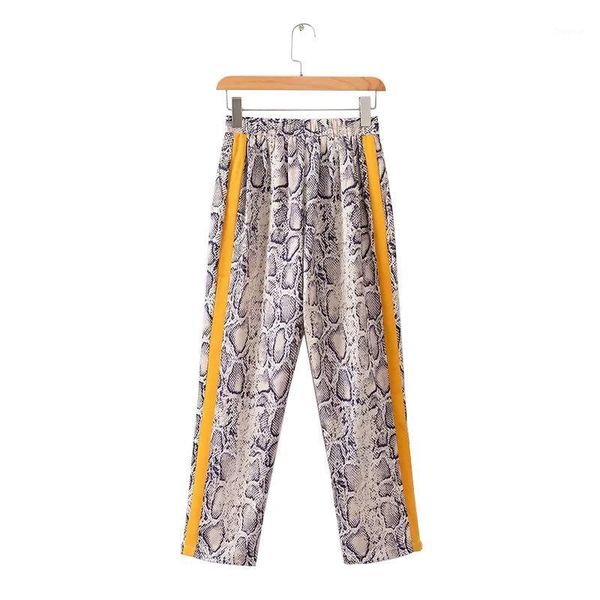 

women's pants & capris mobtrs winter women slim fashion side stripe woman elastic waist printing snakeskin pattern lady straight, Black;white