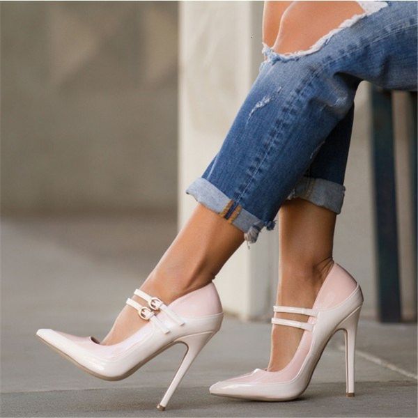 

shoe spring clue buckle bombs ladies fashion high heeled mary jane stiletto leaps from foot pointed shoes classic women, Black