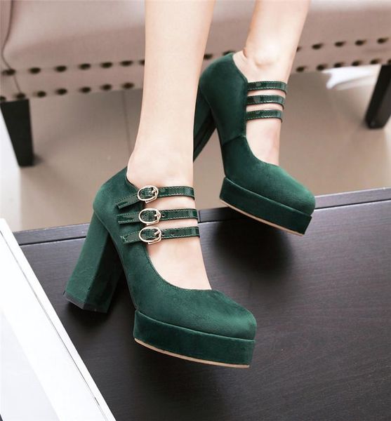 

dress shoes ymechic 2021 flock buckles mary jane size 45 womens high heel chunky blocksquare heels platform pumps spring summer black