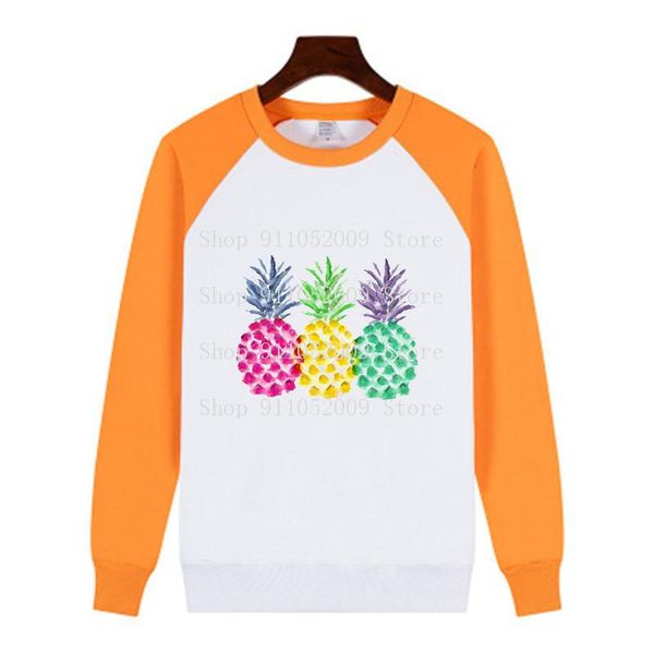 

women's hoodies & sweatshirts fruits pineapple print crew neck pullover hoodie women orange sleeves white sweatshirt variety optional, Black