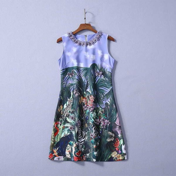 

casual dresses and female american dresses for spring sleeveless flower butterfly embroidered animal plant printed dress o5b8, Black;gray