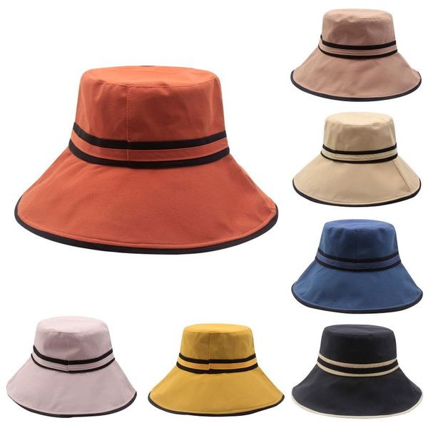 

wide brim hats bucket women summer sunscreen hat men pure color sunbonnet fedoras outdoor fisherman beach cap, Blue;gray