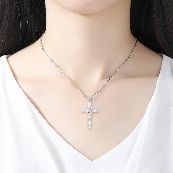 

pendant necklaces cross projection necklace for women girls choker link chain metal trendy party unisex, Silver