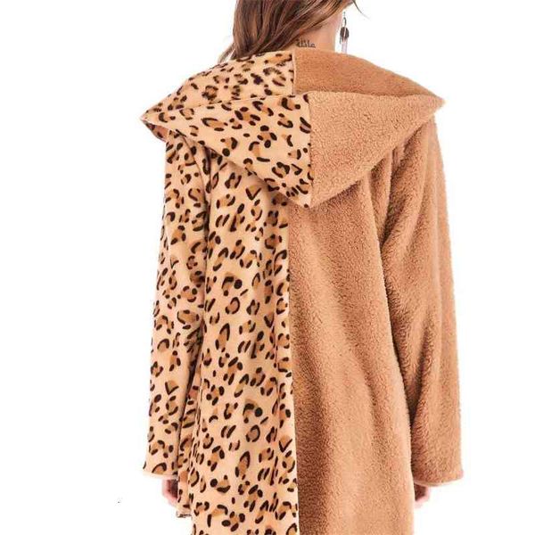 

women's jackets coats autumn and winter double face down with leopard pattern hooded collar long sleeve coat rme3, Black;brown