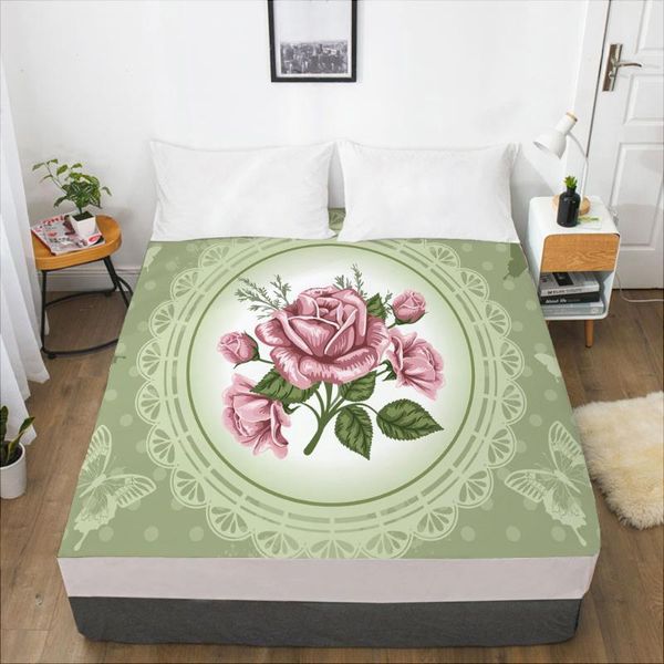 

sheets & sets elastic fitted sheet bed with an band 150/180/200/160*200 mattress cover 1pc rustic flower cyan