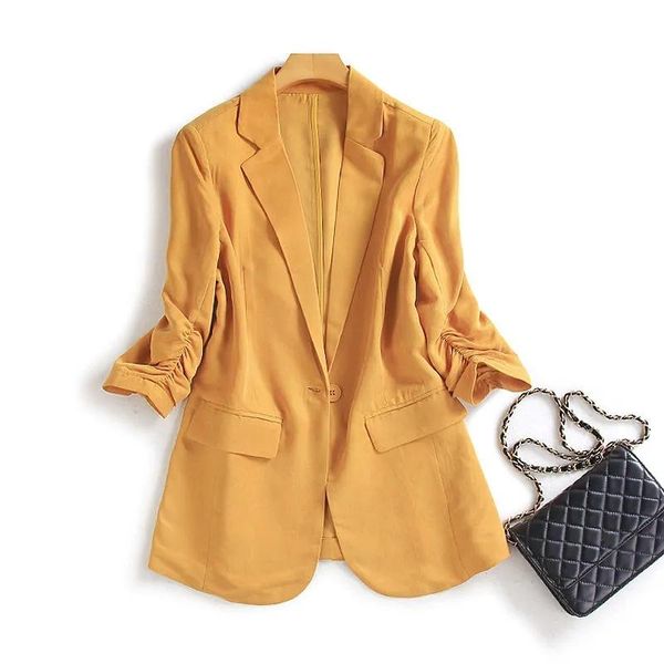 

women's suits & blazers summer basic three quarter sleeve office women elegant thin business work wear coats casual formal ol oversized, White;black