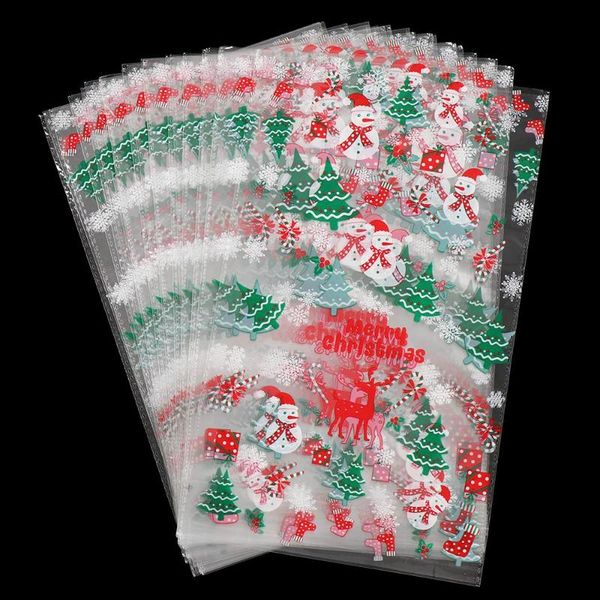 

christmas decorations 50/100pcs diy snack storage wedding favor xmas tree cartoon snowman pattern candy bags baking packaging cookies pocket
