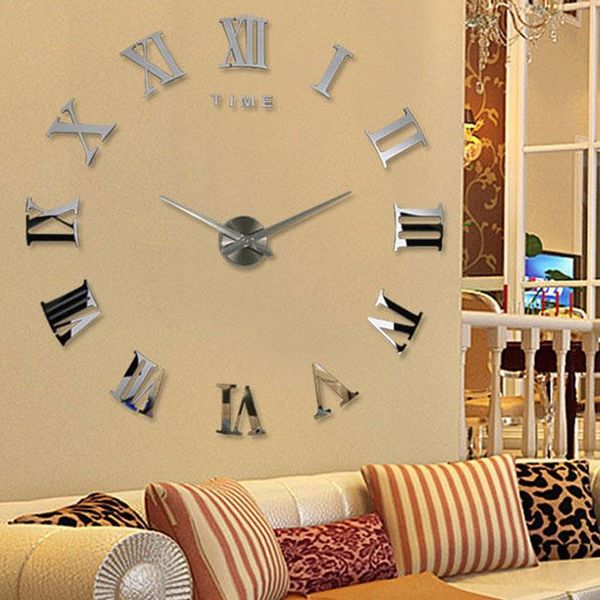 

wall clocks 3d quartz clock modern design real big acrylic mirror sticker large decoration for home living room