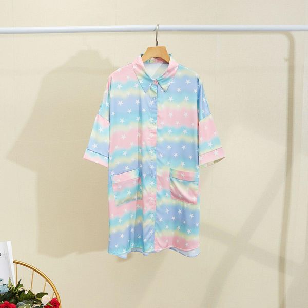 

silk womens sleepwears thin nightgown women summer autumn half sleeve shirt nightdress home sleepwear cute japanese print skirt, Black;red