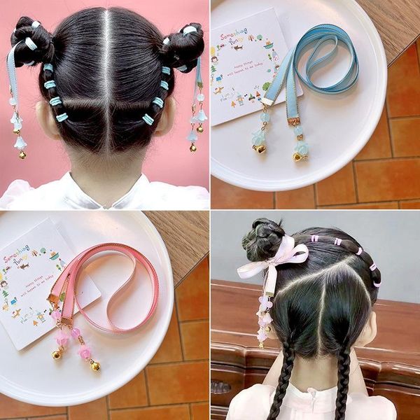 

hair accessories 2pc cute chinese style braidable ribbon for children elastic bands children's series headwear, Slivery;white