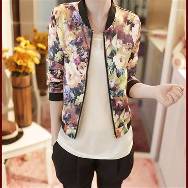 

women's jackets women's wholesale- 2022 fashion spring autumn women flower print coats zipper thin bomber jacket long sleeve coat, Black;brown