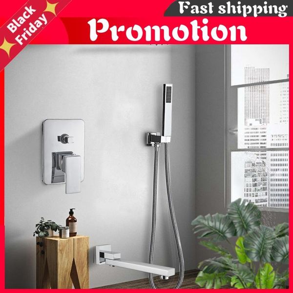 

wall mount rainfall shower faucet set chrome concealed bathroom faucets system 16'' head with swivel tub spout mixer tap sets