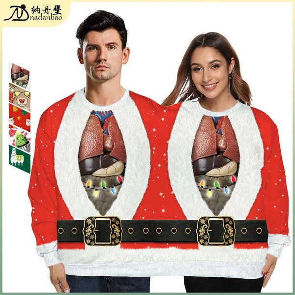 

new selling double sweater loose cartoon 3d digital printing couple pullover bodysuit, Black