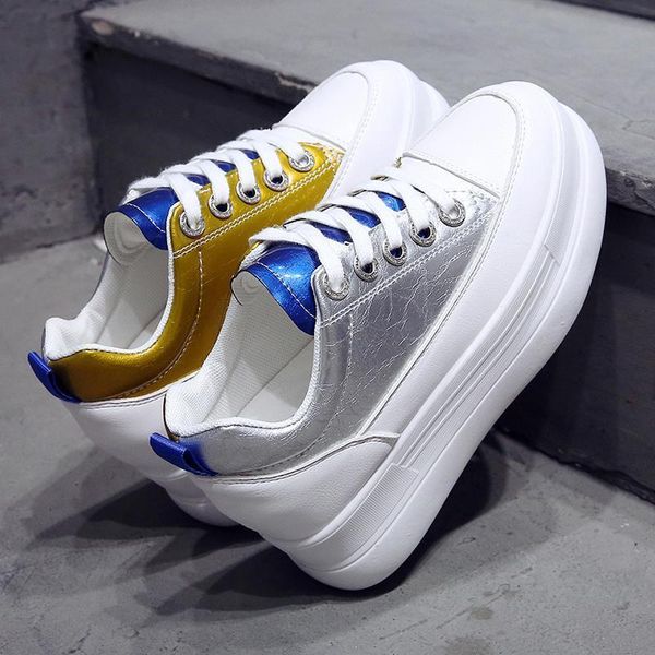 

boots mixed colors sewing patchwork faux shiny leather thick bottom shoes lace-up waterproof heighten designer vulcanized, Black