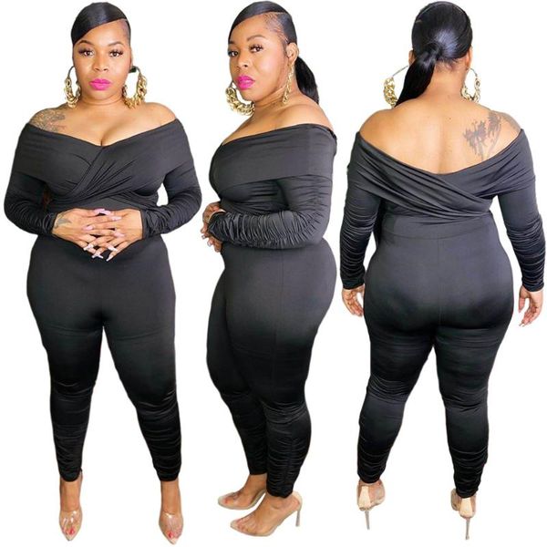 

women's one-piece pants large size pleated folded one-shoulder jumpsuits & rompers, Black;white