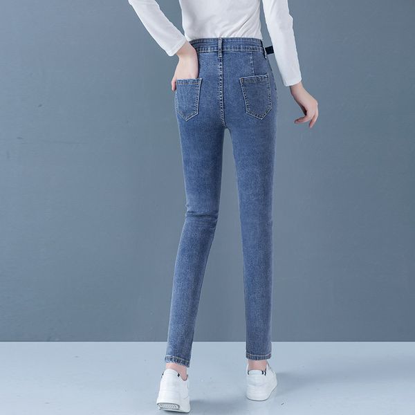 

fall woman brim pants 2021 waist full length ny elastic leggings thin pencil fake zippers lqxlsa 2080, Blue