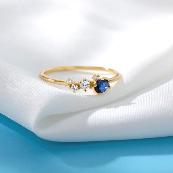 

wedding rings slim for women delicate cubic zirconia blue stone gold color proposal finger ring gift fashion anniversary jewelry, Slivery;golden