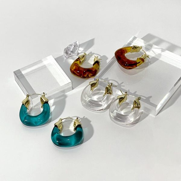 

hoop & huggie peri'sbox transparent resin c-shaped earring for women exaggerated largethick acrylic geometric cute, Golden;silver