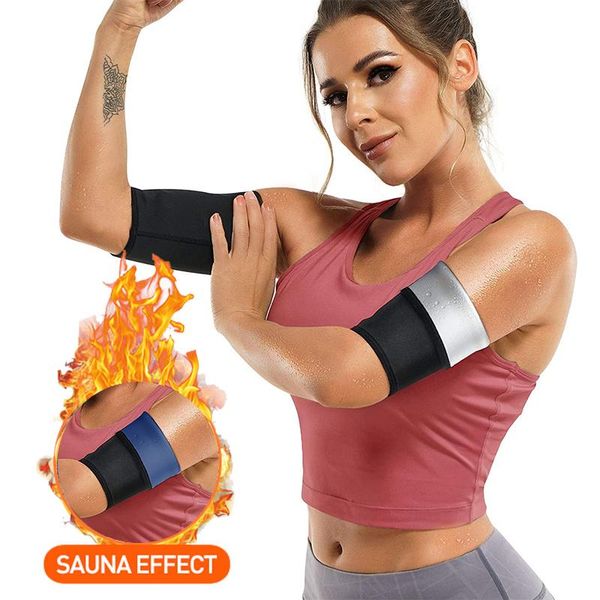 

waist support 2pcs arm wraps trimmer shaper fat burner sweat body slimming belt sauna effect thermo girdle arms slimmer cincher workout stra, Black;gray