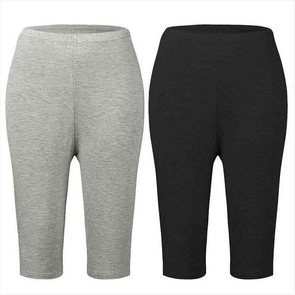 

plus size bamboo fiber womens legging elastic high waist workout push up fitness summer short big 7xl, Black