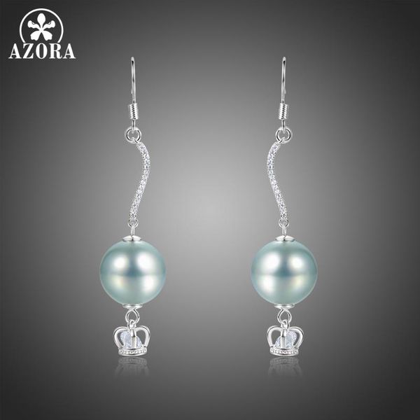 

crown pearl drop earrings clear cubic zirconia dangle for women lady classic jewelry friends gifts te0373 & chandelier, Silver