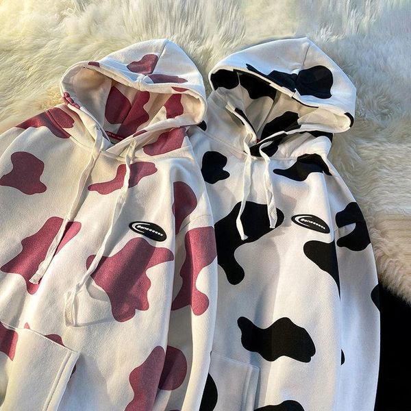 

women's hoodies & sweatshirts hybskr cow pattern oversize kawaii hoodie casual fashion harajuku female hooded sweatshirt streetwear 202, Black