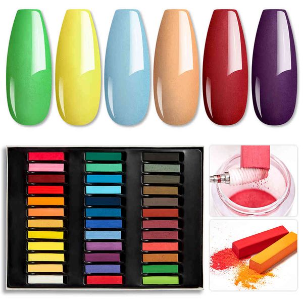 Set di decorazioni per nail art fai-da-te in polvere di polvere di pigmenti luminosi in 36 colori