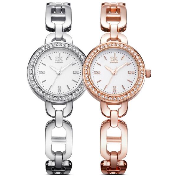 

wristwatches brand fashion leisure crystal diamond watch stainless steel bracelet waterproof quartz simple style, Slivery;brown