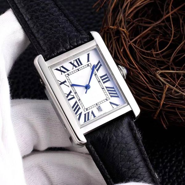 

square men's watch, cowhide strap, automatic mechanical movement, mineral crystal mirror, diameter 36mm, Slivery;brown