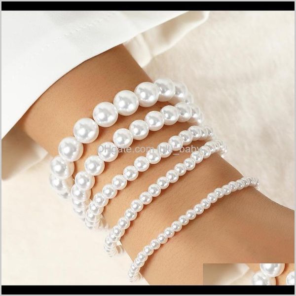 

jewelry fashion women pearl bracelets hand jewelry elastic string multi layers wrap imitation beads bangle for girls beaded strands drop del, Black
