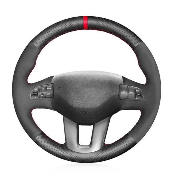 

steering wheel covers black suede leather red marker handsewing car cover for kia ceed cee'd 2010-2012 sportage 3 2011-2013 2014 2021