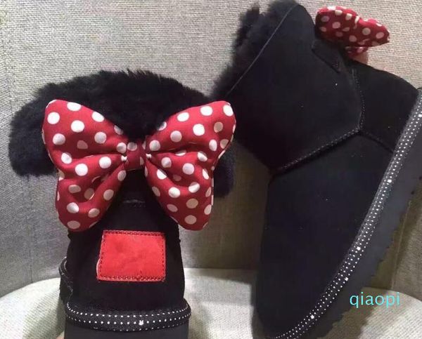 

luxury-latest designer short baby boy girl women kids bow-tie snow boots fur integrated keep warm boots eu size 25-41, Black