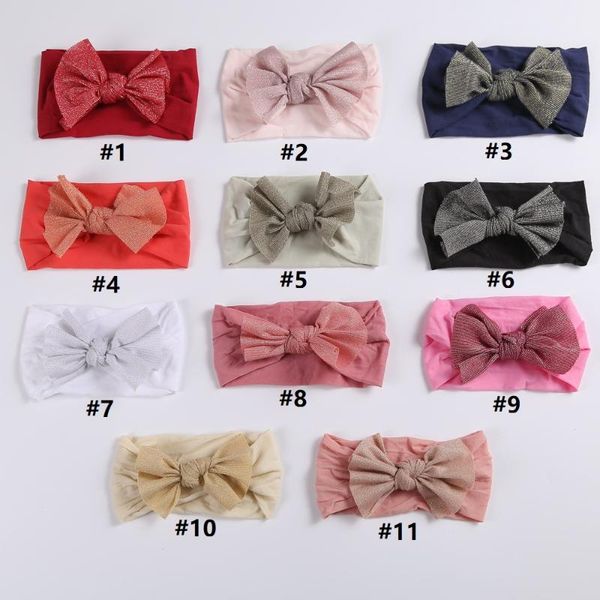 

pcs/lot, 4" ribbed kntted hair bow nylon headband,born baby turban head wraps girls party accessories, Slivery;white