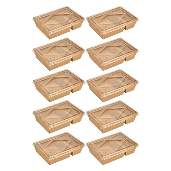 

gift wrap 100pcs food takeaway boxes simple salad with lids two-gird box (brown)