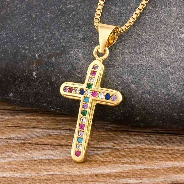 

2021 design cute female crystal zircon classic cross style pendant colorful choker necklace gift for women, Silver