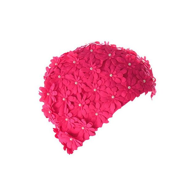 

swimming caps handmade pearl women adults swim pool cap colorful flower bathing protect ears hair accessories