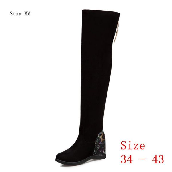 

spring autumn wedges women over the knee boots height increasing high heels woman thigh plus size 34 - 40 41 42 43, Black