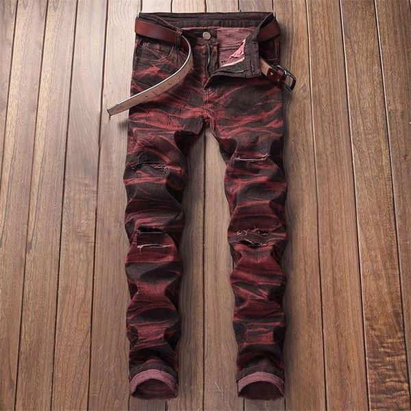 

men's jeans fashion ripped men color printing european and american style 134#, Blue