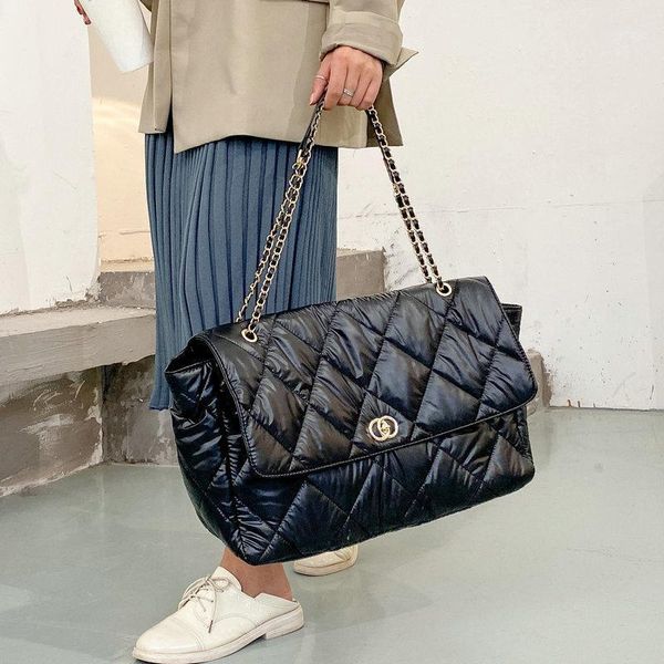

evening bags high capacity pu leather handbags women's winter space cotton shoulder bag big tote for women chain hand 6644
