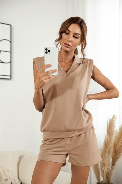 

women's tracksuits women fashion summer v-neck pullover casual solid loose straight shorts suits, Gray