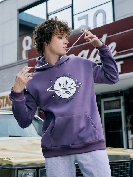 

romwe guys cartoon letter graphic hoodie k0vv#, Black