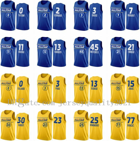 

2021 all-star basketball jerseys stitched 2 leonard 30 curry 7 durant 34 antetokounmpo 13 harden 11 irving 77 doncic jersey breathable s-2xl, Black;red