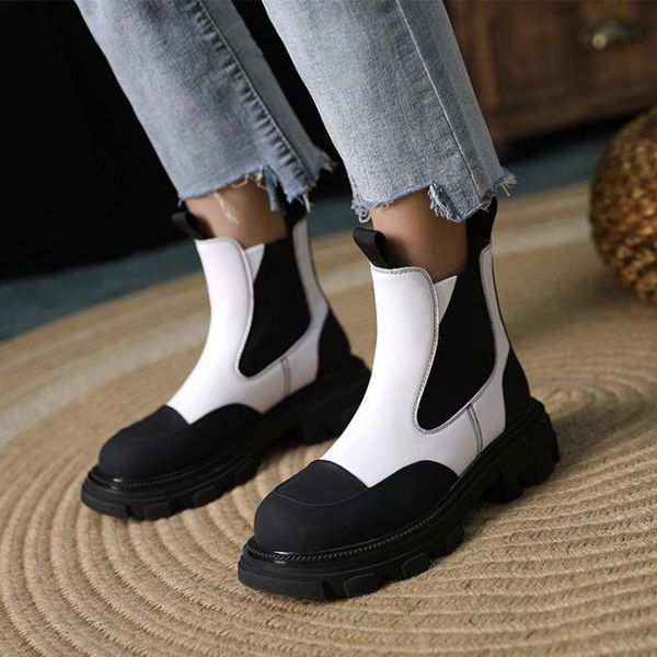 

boots winter women 2021 fashion shoes round toe thick heel split leather platform ankle, Black