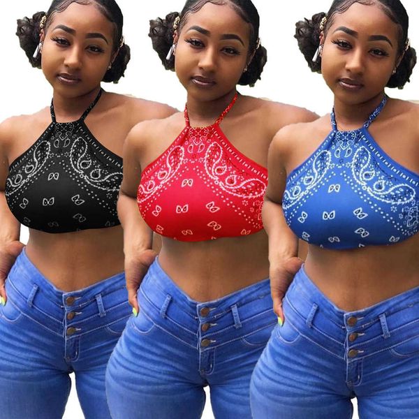 

ac9051 women clothing recommends lovely printed chest wrapped neck top, Red;black