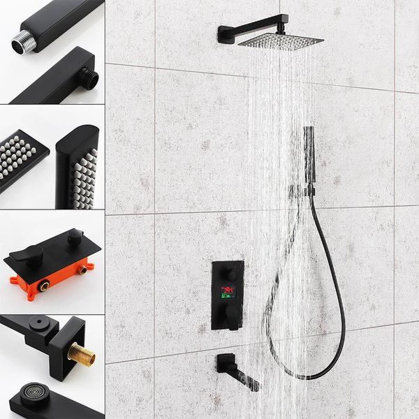 

brand 8 inch ultra-thin stainless steel gush intelligent constant temperature digital display embedded box body bathroom shower sets